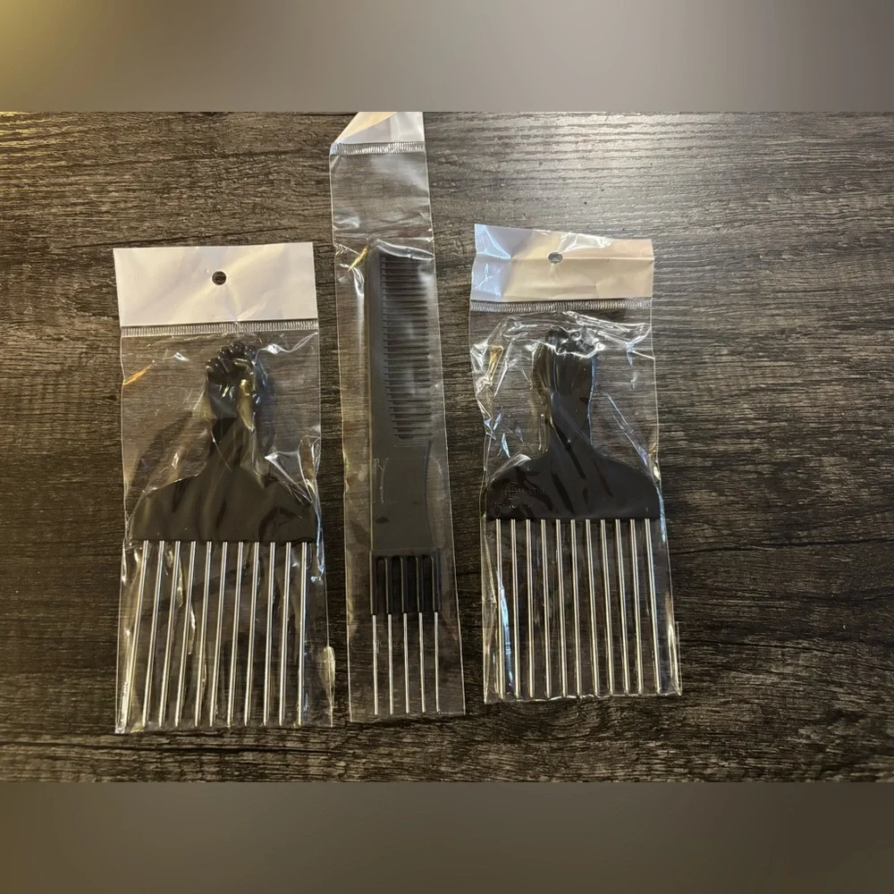 New in Package‎ Set of 3 Hair Combs and Picks. 2 Picks 1 Comb Metal and Plastic